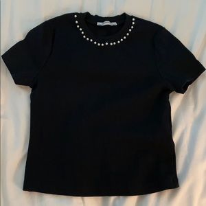 Zara black with pearl neck crop top